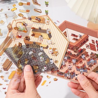 Enwei 3 Cái [Dòng cảnh thu nhỏ] Nhãn dán hoạt hình ba chiều 3D Đồ nướng Phong cách căng tin Tạp chí dễ thương Cảnh cảnh quan Deco Sticker