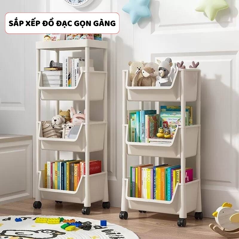 Kệ Đê đồ 3 Tầng Đa Năng Có Bánh xe , Kệ Sách, Kệ Phòng Khách, Phòng Học, Nhà Bếp, Phòng Tắm (393)