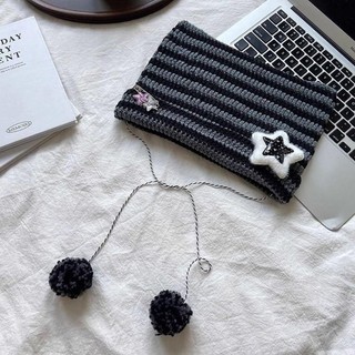 <![Vận chuyển nhanh] Mũ Beanie Havenlyco với họa tiết ác quỷ và ngôi sao, thiết kế sọc Y2K dễ thương, móc hình mèo cho mùa thu đông