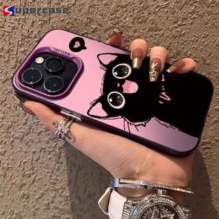 Ốp điện thoại hình mèo đen mát mẻ hoạt hình dễ thương cho OPPO Reno 12 Pro 12F 11F 11 Pro 10 Pro Plus 9 Pro 8 Pro 8T 8Z 7Z 7 Pro Lite 6 Pro 5F 5 Lite 5G 4G Trái tim nhỏ dễ thương mềm mại Nắp lưng