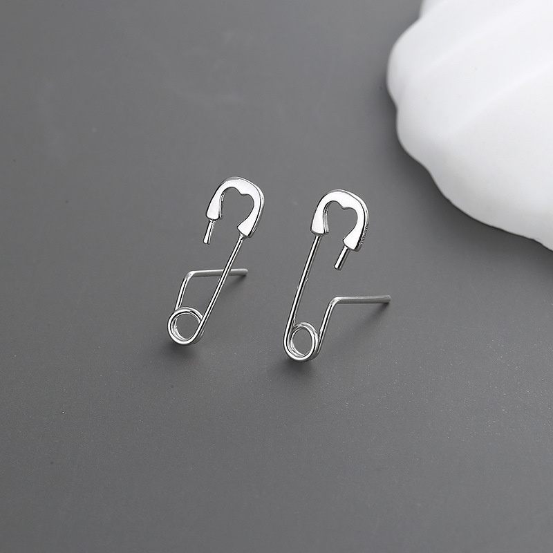 Sáng Tạo S925 Bạc Pin Bông Tai Thời Trang Độc Đáo Nam Nữ Cặp Đôi Kẹp Giấy Bông Tai