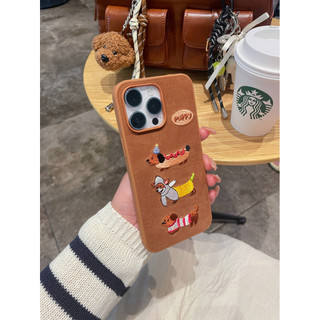 Dễ Thương Sang Trọng Dachshund Nâu Flannel Dây Đeo Cổ Tay Ốp Lưng Điện Thoại iPhone 17Promax 16 15 14 13 Pro Max Nữ Vỏ Di Động