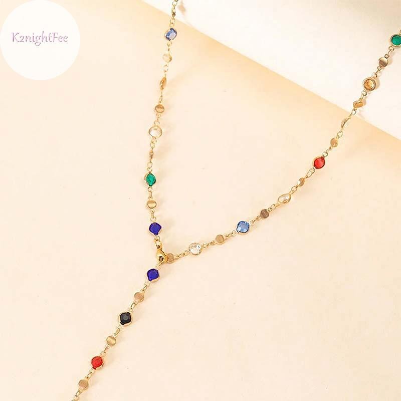 K2nightfee Thời Trang Kính Nhiều Màu Sắc Dài Hình Chữ Y Vòng Cổ Kim Loại Xương Đòn Dây Xích Vàng Bạc Màu sel Vòng Cổ Đảng Trang Sức Cơ Thể VN