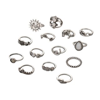 Kra 14 Chiếc Vintage Bạc Mặt Trăng Ngôi Sao Hoa Lá Midi Vintage Nhẫn Ban Nhạc Bộ Bohemian Trang Sức Để Mặc Hàng Ngày