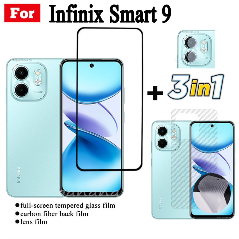 Phim kính cường lực 3 TRONG 1 Infinix Smart 9 cho Infinix Smart9 Smart 8 Full Cover Kính bảo vệ màn hình + Phim ống kính máy ảnh + Phim mặt sau