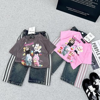 S281-Set áo thun phối quần jean dài sọc cho bé gái Size từ 8-30Kg