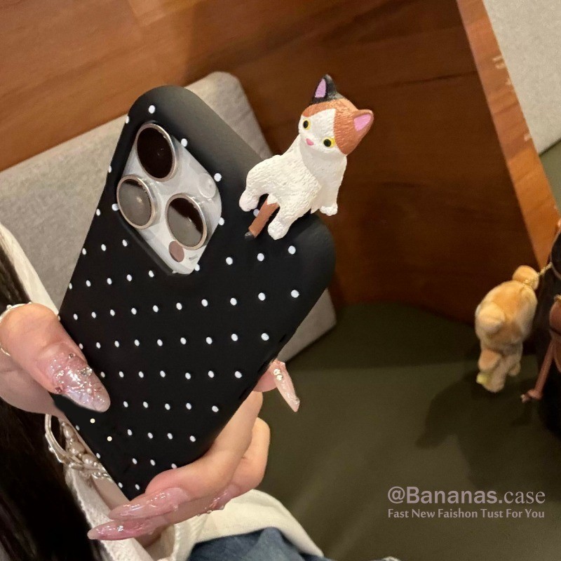 Ốp điện thoại iPhone 17 16 15 14 13 12 11 Pro Max X Xr Xs Max 3D DIY Cat Candy Color Circular Dots Ốp lưng da mềm - ảnh 3