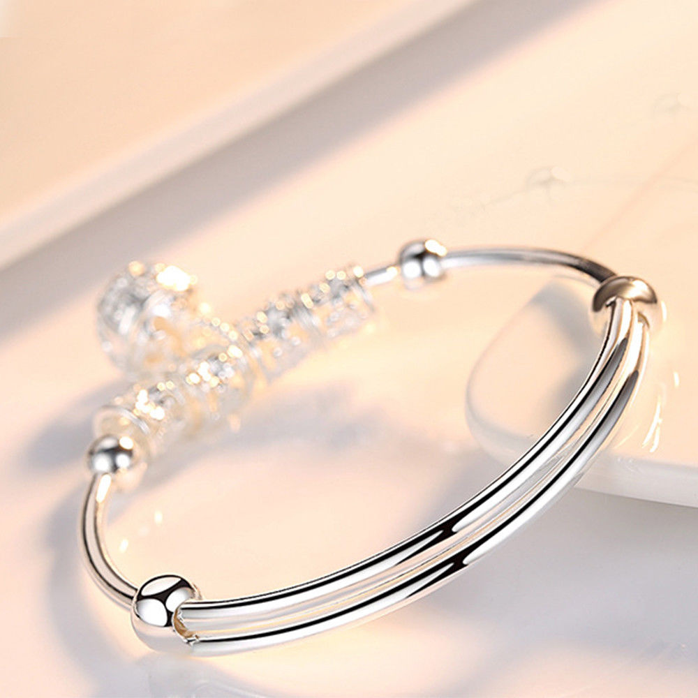 Bạc 925 Bạc rỗng Chuông bóng vòng tay có thể điều chỉnh Vòng tay dành cho nữ Trang sức thời trang