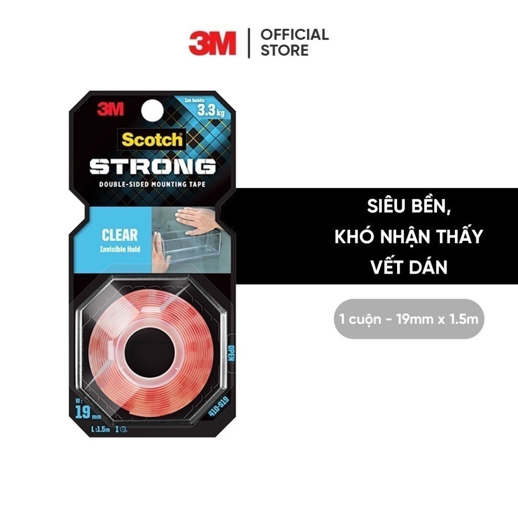 Ảnh Băng keo hai mặt 3M™ Scotch®, trong suốt, siêu dính, độ bền cao, chống tia UV, kéo nhẹ nhàng, 1 cuộn, Dùng trong nhà 1