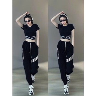 Bộ thể thao croptop vạt chéo quần dài chất thun co giãn tập gym, zumba, erobic...