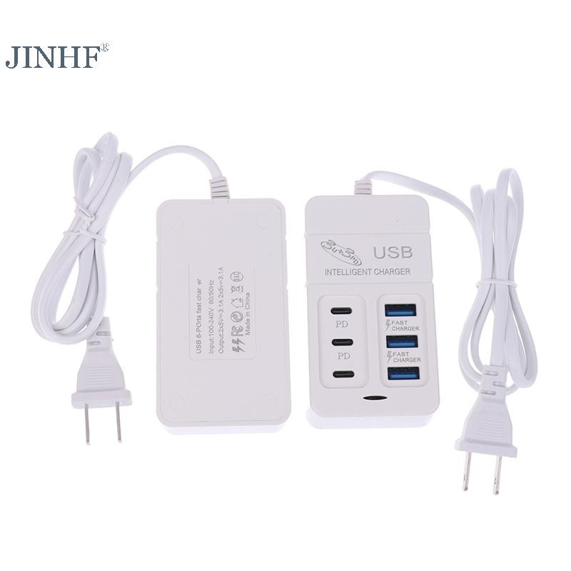 Jinhf 1 US Cắm 6 Cổng Sạc USB Đa Cổng 35W PD Type-C Điện Thoại Di Động Sạc Nhanh Tường Bộ Sạc TypeC USB Hub Adapter HOT