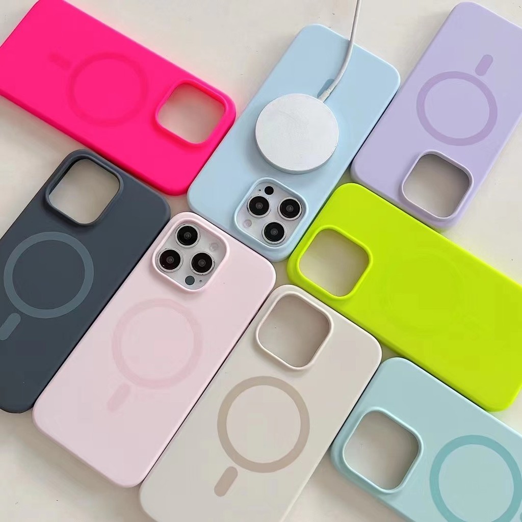 Ốp điện thoại silicon lỏng từ tính màu trắng cổ cho iPhone 17 Pro Max 16 Plus 15 14 13 Vỏ bảo vệ chống sốc