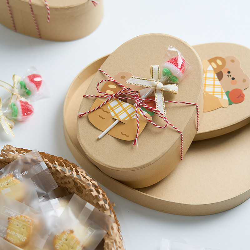 💦Hộp quà giấy Kraft hình bầu dục Hộp quà nướng Hộp rỗng Hộp đóng gói Hộp quà tặng đơn giản MOSI