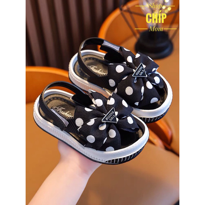 ( hàng sẵn sandal bé gái dép nhựa cho bé nơ lụa chấm bi điệu công chúa đi mưa đi biển mùa hè QC chống trươt êm chân 1305