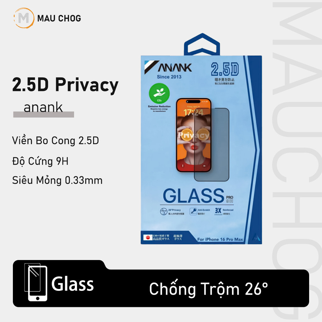 Kính Cường Lực Chống Nhìn Trộm Anank Cao Cấp Cho Điện Thoại iPhone 17 Pro Max 16 15 14 13 12