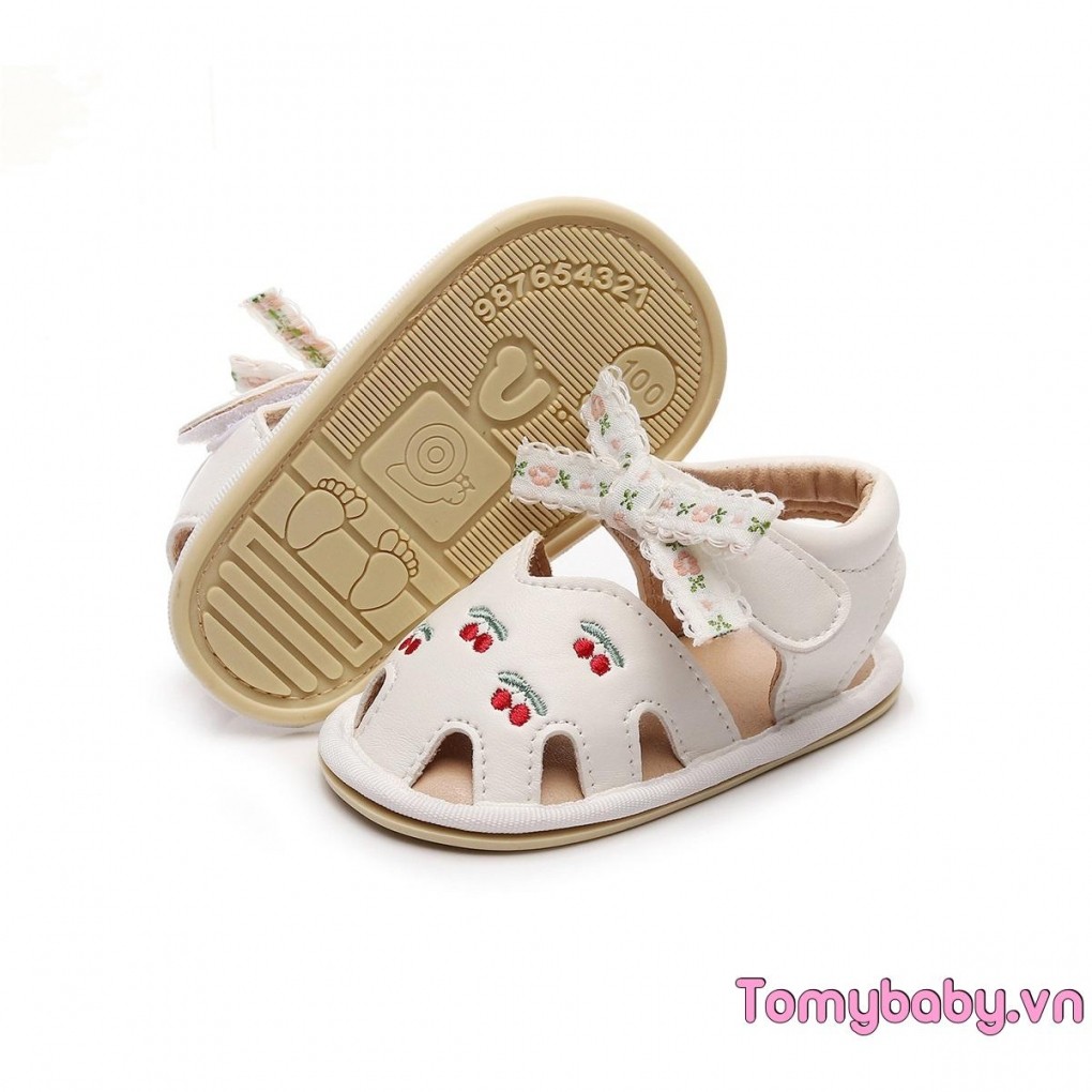 Xăng đan Bé Gái Da PU Linh Hoạt Chống Trơn Trượt Bowknot Cherry Mùa Hè Giày Thường Ngày