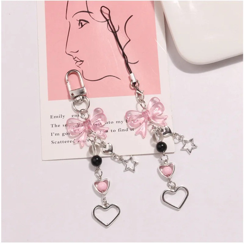 Kawaii Dễ Thương Y2K Dây Đeo Điện Thoại Quyến Rũ Nơ Trái Tim Ngôi Sao Móc Khóa Mặt Dây Chuyền Móc Chìa Khóa Túi Dây Xích Điện Thoại Phụ Kiện Cho Chìa Khóa Tất Cả Các Vỏ Điện Thoại