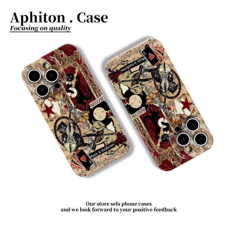 Ốp Điện Thoại QYJS Retro Mèo Con Thích Hợp Cho IPhone 7 8 plus 11 12 PRO 13 14 15 16 ProMax X XS XR XSMAX 14 15 16 PLUS Phim Vỏ Cứng HUYT
