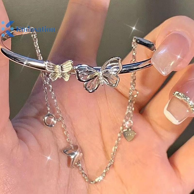 Kudosation Hai Lớp Thiết Kế Dây Xích Vòng Tay sel Có Thể Điều Chỉnh Mở Vòng Tay Sáng Dây Chuyền Tính Khí Phù Hợp Với Vòng Tay Trang Sức Cho Nữ Phụ Kiện Trang Sức