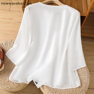 Áo sơ mi cotton dáng rộng, thêu cổ tròn - phong cách cổ điển thoáng mát cho mùa hè