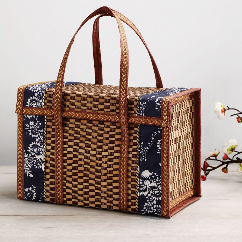 Giỏ Mây Tre Đan Thủ Công - Phong Cách Vintage, Dung Tích Lớn, Lý Tưởng Cho Du Lịch, Picnic