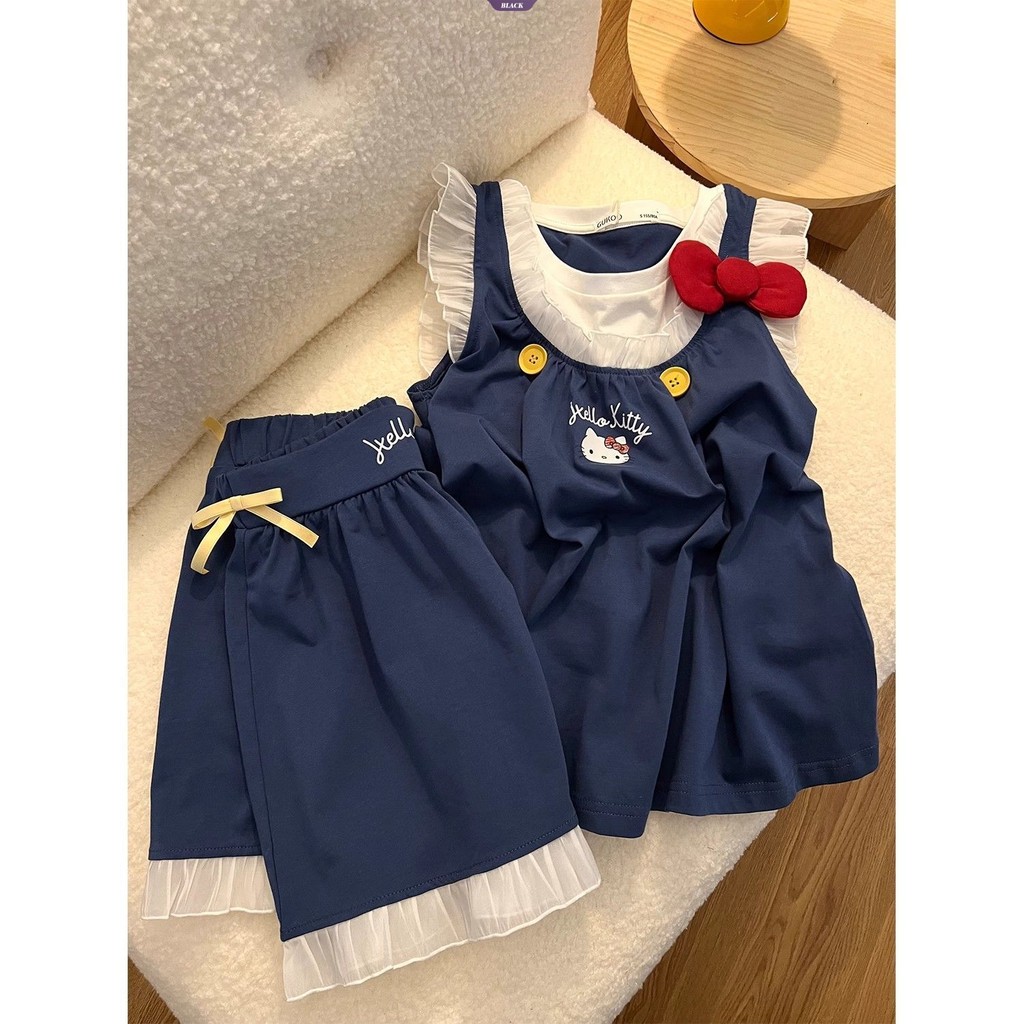 Pure Desire Wind Dễ Thương HelloKitty Nhỏ Tay Bay Bộ Đồ Ngủ Nữ Mùa Hè Áo Vest Quần Short Homewear Suit [BL]