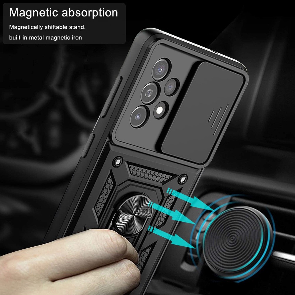 Ốp Bảo Vệ Camera Giáp Chống Sốc Samsung Galaxy A73 A53 A33 A23 A13 M23 F23 4G 5G Vỏ Xe Ô Tô Từ Tính Nhẫn Đứng Đẩy Kéo Bảo Vệ