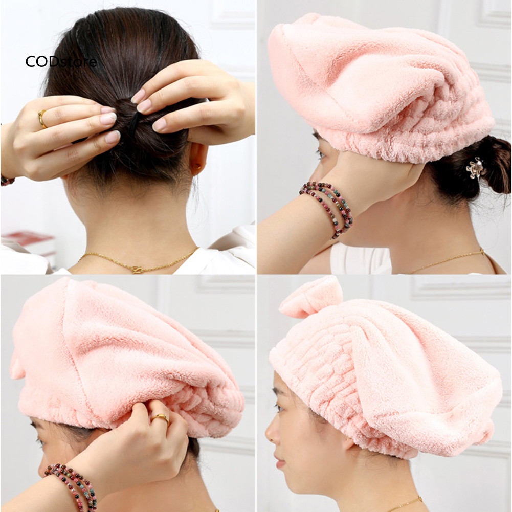 KDC Coral Velvet Nhanh Khô Mũ Tóc Siêu Thấm Hút Đầu Tắm Quấn Khăn Mũ Tắm