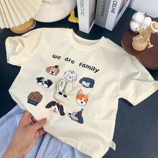 ‌Trẻ em Phong Cách Mùa Hè Cotton Nguyên Chất Hoạt Hình Dễ Thương In Hình Chó Áo Thun Tay Ngắn Cho Bé Hàng Đầu