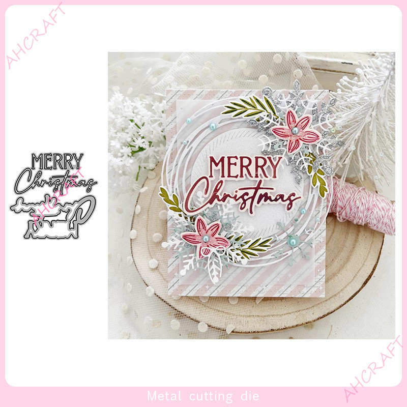 Giáng Sinh Vui Vẻ Tiếng Anh Kim Loại Thép Carbon Cắt Khuôn DIY Dập Nổi Khắc Mẫu Sổ Lưu Niệm Album Ảnh Thiệp Chúc Mừng Sổ Tay Cắt Chết Giấy Thủ Công