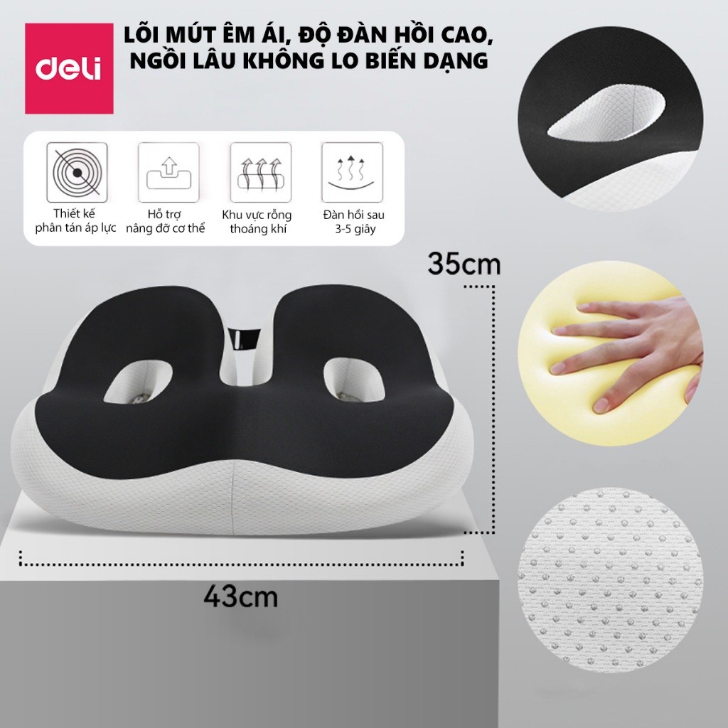 [Outlet S1] Đệm ghế ngồi văn phòng Deli thiết kế Thoáng Khí Chống Trĩ Chất Liệu Cao Su Non Giảm Ê Mỏi Điều Chỉnh Tư Thế