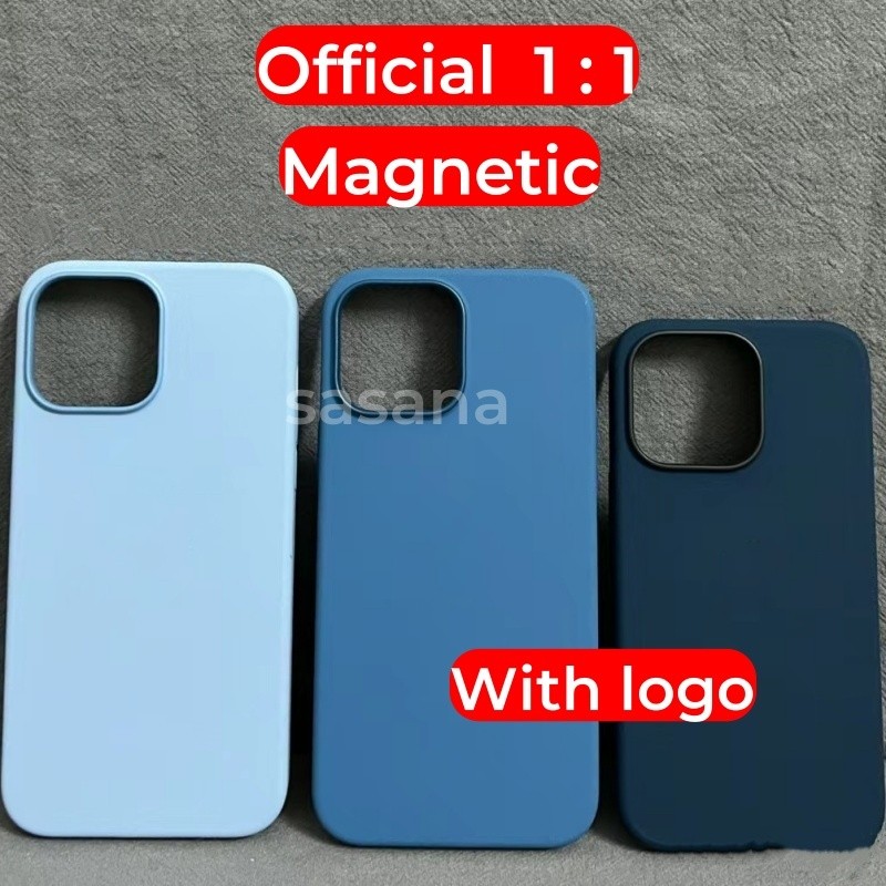 Màu xanh từ tính Silicone lỏng cho iphone 16 / 15 / 14 / 13 / 12 / Pro / Pro Max / plus / mini Vỏ điện thoại chất lượng cao Hoạt hình bật lên