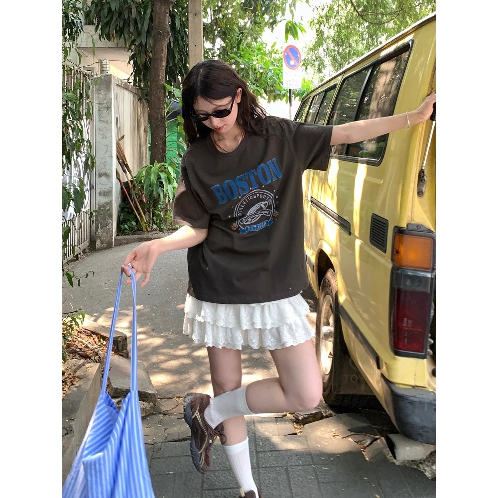 SUXI Áo thun ngắn tay in hình đơn giản mùa hè mới dành cho nữ 250722