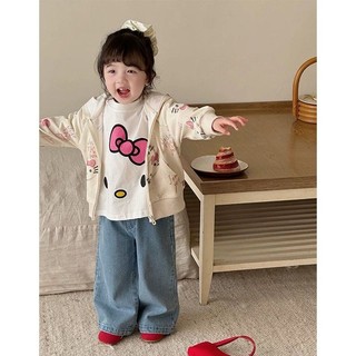Mùa Xuân Thu Phong Cách Mới Cô Gái Ngọt Ngào Quần Jean Trẻ Em Hoạt Hình Miếng Dán Quần Thường Ngày Bé Rời Quần Dài