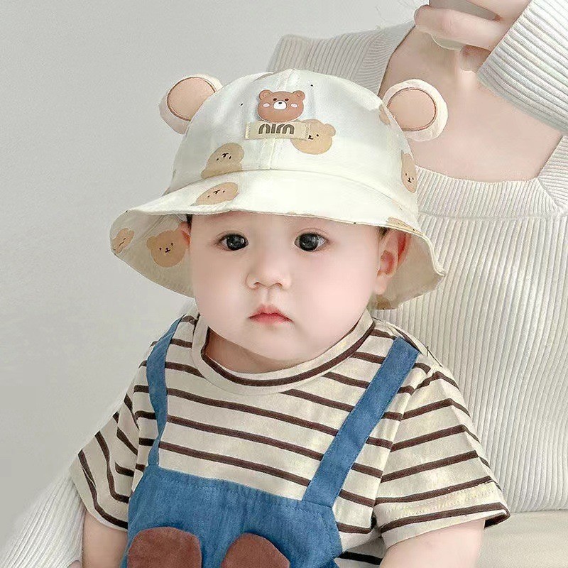 Mũ chống nắng cotton cho trẻ sơ sinh - Chất Vải Mềm Mại, Thoáng Khí , Tai gấu dễ thương
