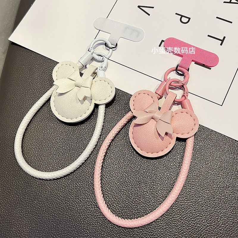 Phụ kiện điện thoại di động Mặt dây chuyền đầu Mickey Dây điện thoại di động Dây đeo cổ tay bằng da di động Màu sắc tương phản mạnh Mặt dây chuyền máy ảnh Khóa đôi Dây treo mới