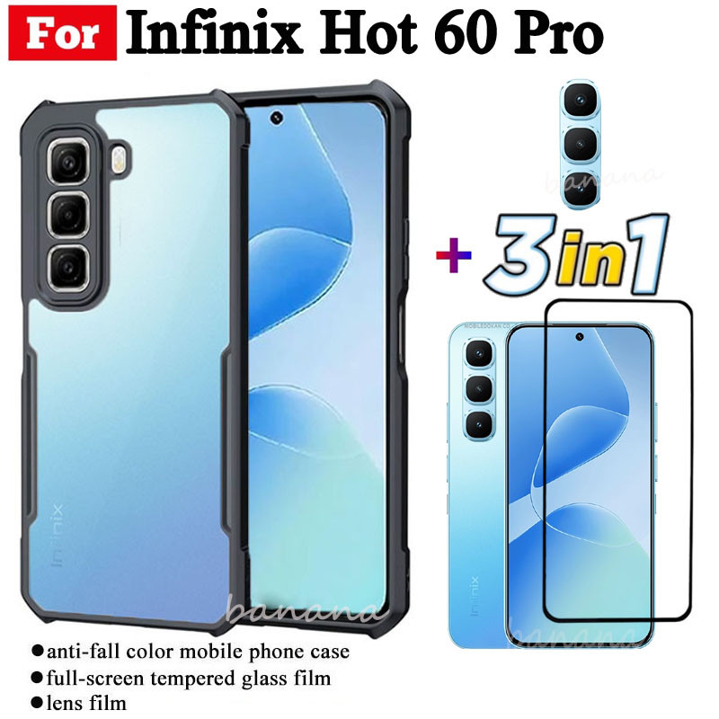 Ốp điện thoại di động chống rơi 3 TRONG 1 Infinix Hot 60 Pro cho Infinix Hot 60 Hot 60i Kính cường lực + Phim ống kính