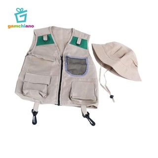 Gamchiano Trẻ Em Explorer Áo Vest Và Mũ Trang Phục Đồ Chơi Trẻ Em Explorer Bộ Dụng Cụ Trẻ Em Ngoài Trời