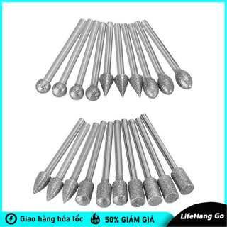 20 Mũi Khoan Mài Kim Cương 3mm – Mài Dũa Chạm Khắc Hạt Mịn 150 Grit Cho Máy Khoan Mini