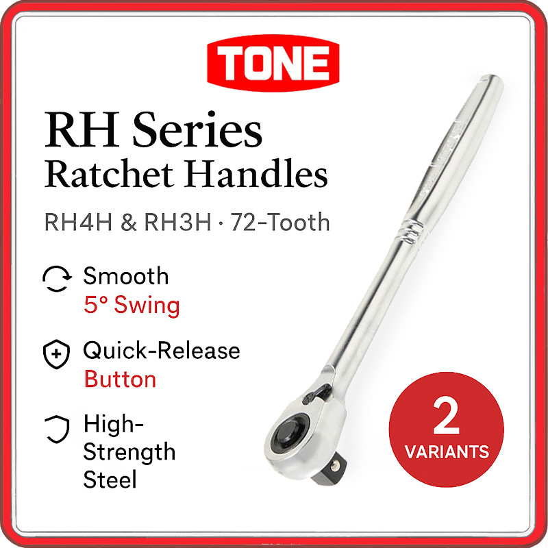 TONE RH Series 72-Tooth Ratchet Handle Set – RH4H 1/2″ & RH3H 3/8″ with ...