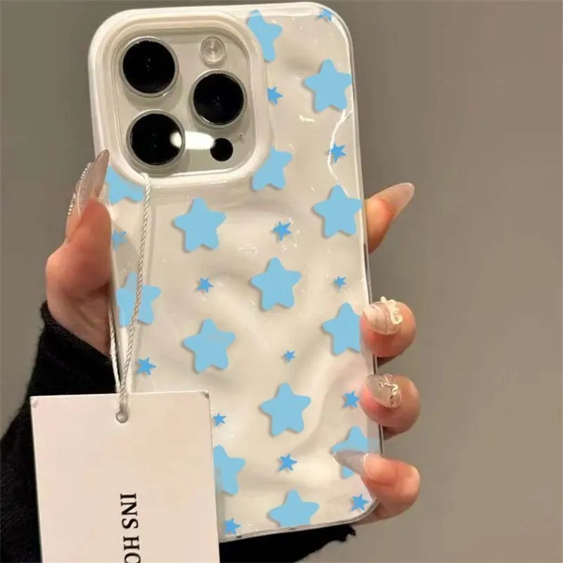 Ốp Điện Thoại Ngôi Sao Vàng Nhăn Ins Hàn Quốc Cho iPhone 16 15 14 13 12 11 Pro Max 16 Plus 17AIR Gấp Họa Tiết Silicon Mềm