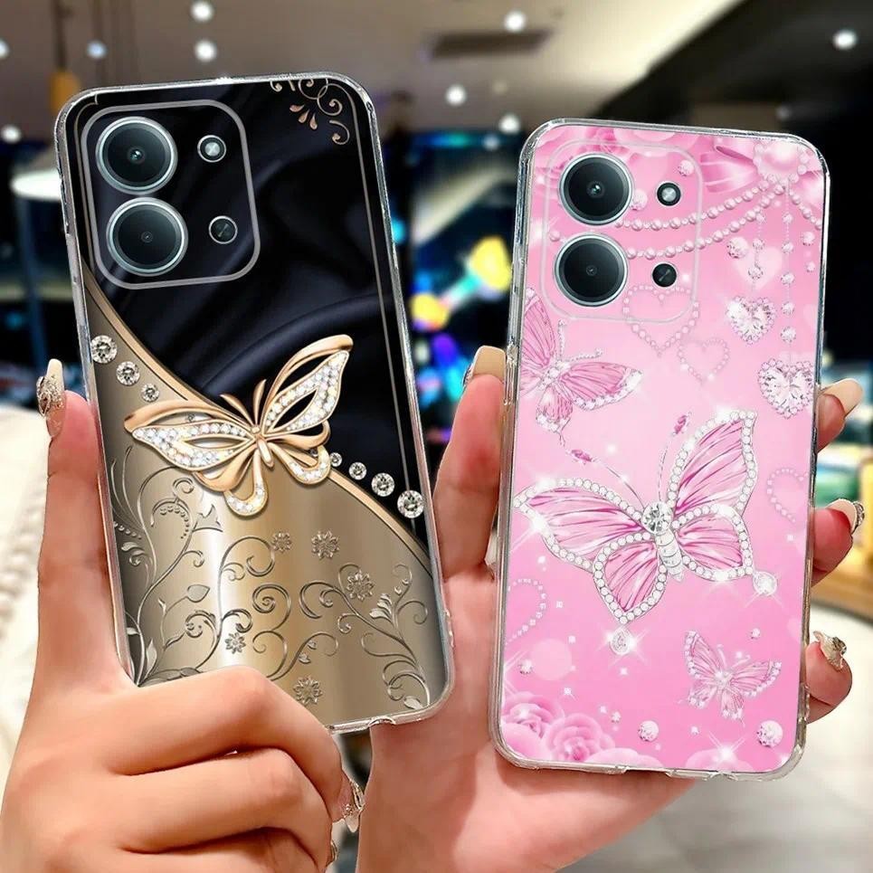 Dành Cho Xiaomi Poco C85 Ốp lưng Xiaomi Redmi 15C 15 C Sang Trọng Bướm Hoa Nữ Tính 2D In Vỏ Mềm Trong Suốt TPU Ốp Lưng