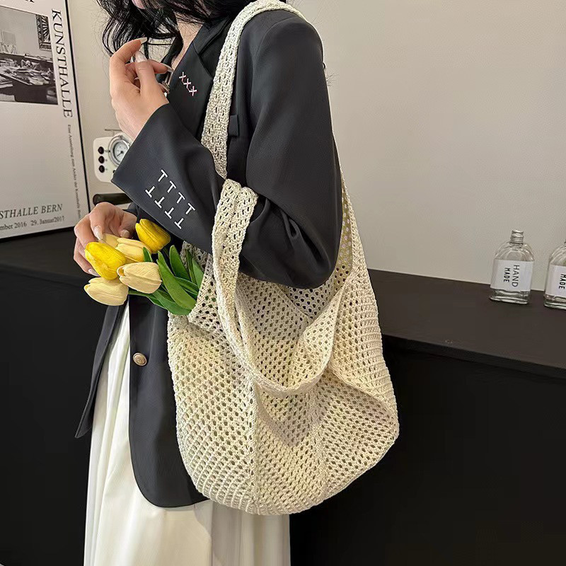 Túi Cói Đi Biển Nữ Cao Cấp, Túi Lưới đan Cài Hoa đeo Vai Hàn Quốc, Đựng Đồ Tiện Lợi, Size Lớn Đựng Đồ Thoải Mái