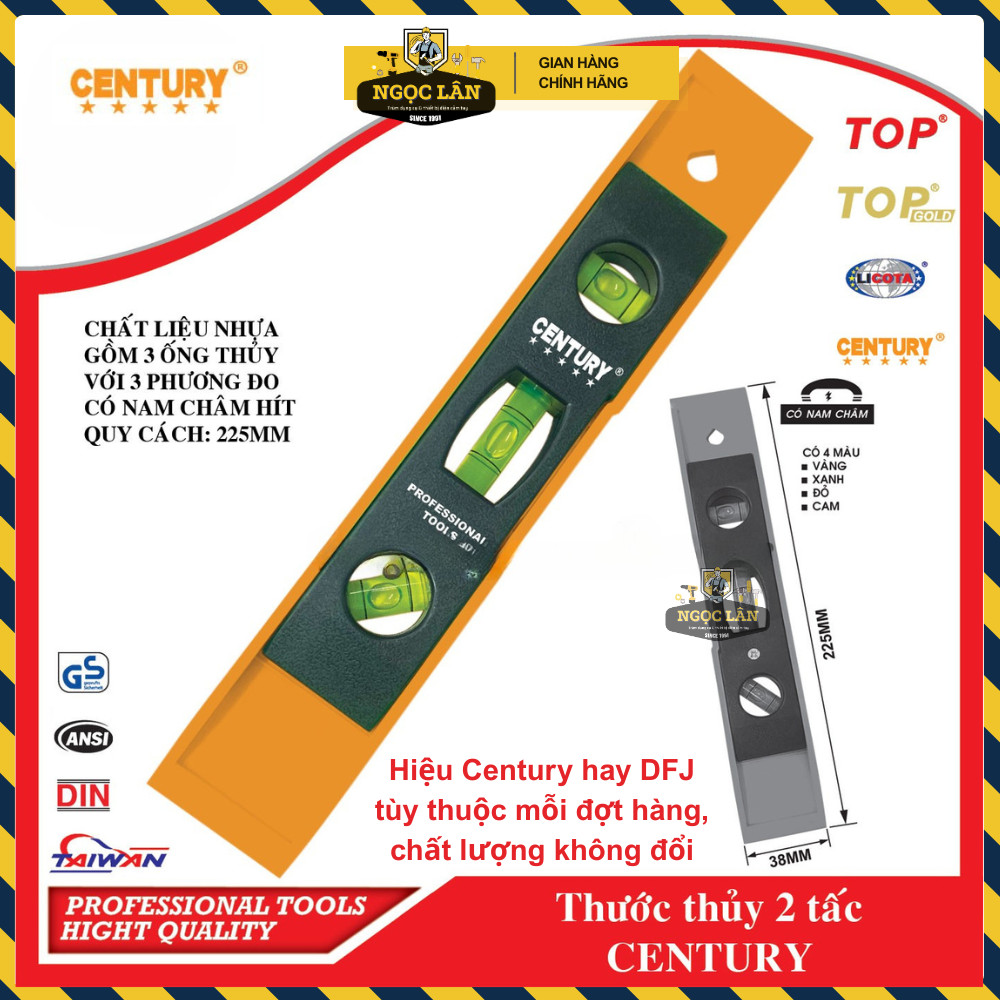 Thước thủy, cân nivo 225mm 9 inch Century có từ (nam châm)