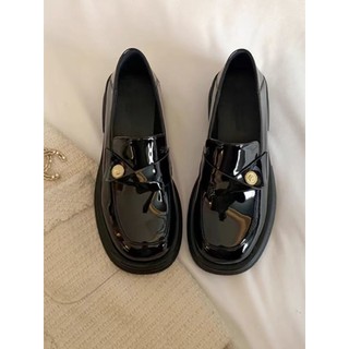 Loafers Đồng Xu Vàng Nhỏ Đế Dày Gót Lười Dày Gót Nữ Mùa Xuân 2024 Mới jk Phong Cách Nữ Tính Da Sáng Giày Da Nhỏ