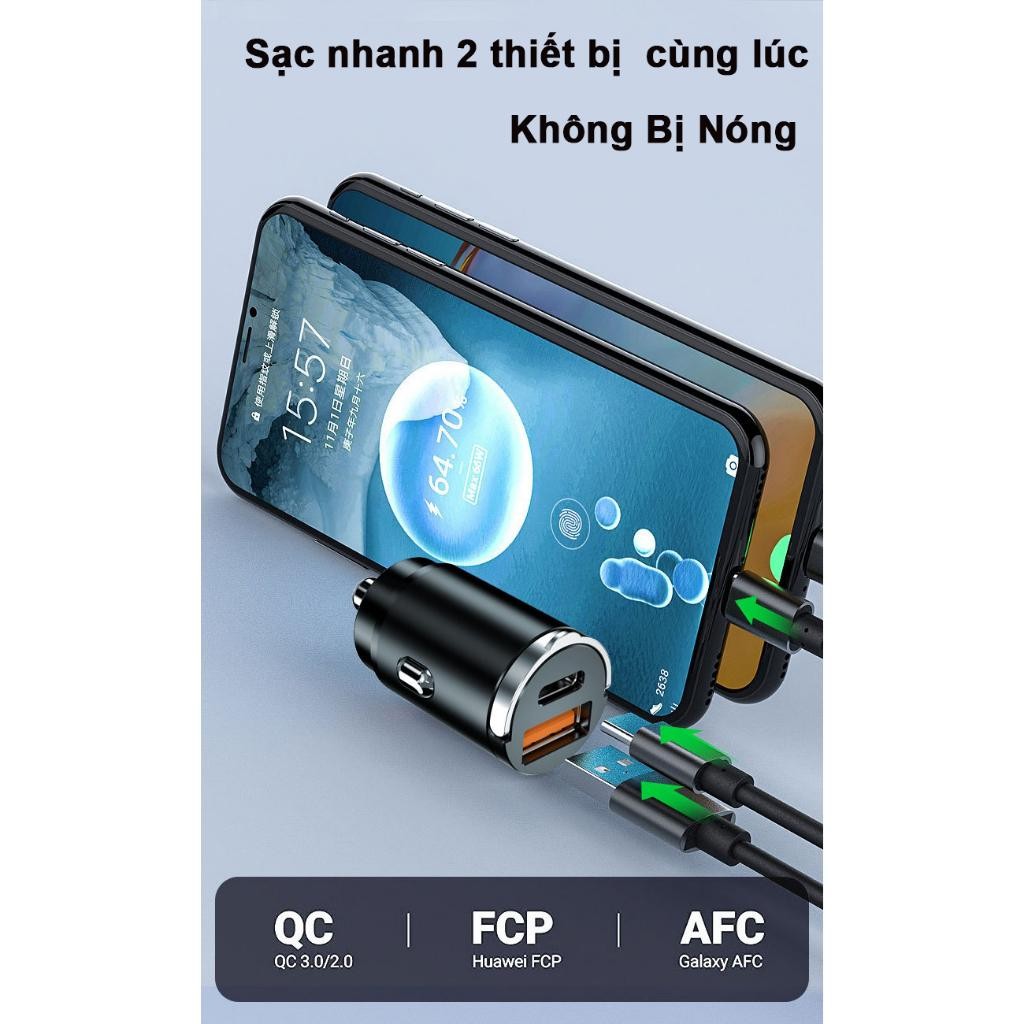 Tẩu sạc nhanh Đa năng 15W Phụ Kiện cho Điện thoại và máy tính bảng trên ô tô  BB-044