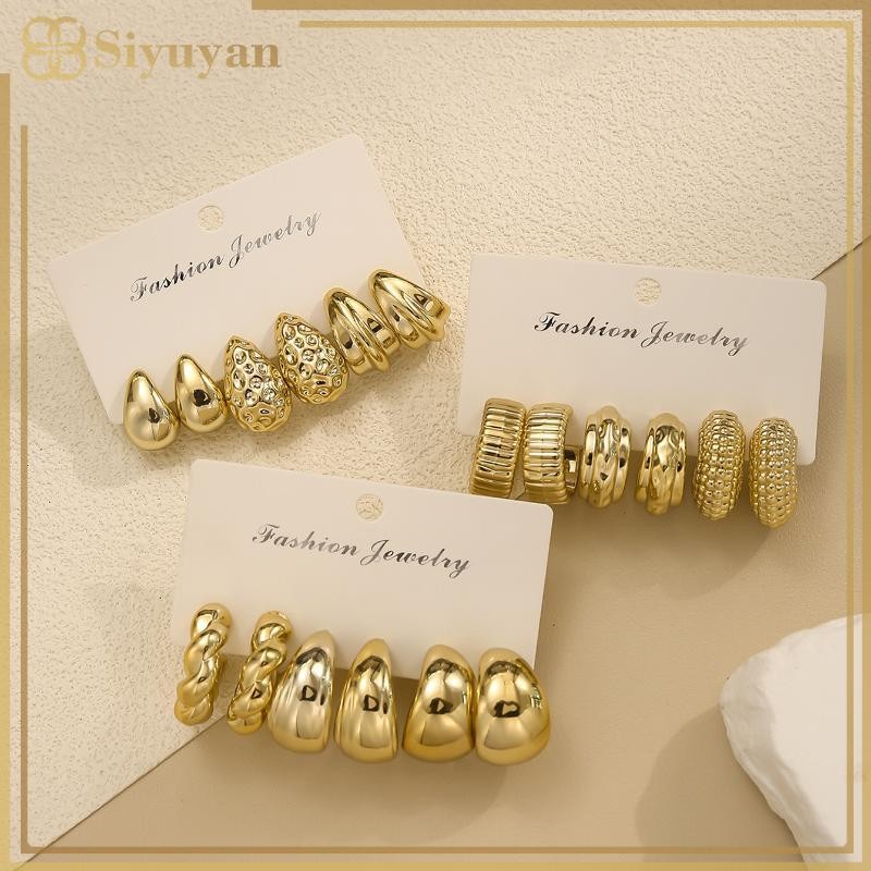 Siyuyan 3 / 9 Đôi Thanh Lịch Giọt Nước Hình Chữ C Vòng Bông Tai Cá Tính Không Đều Bông Tai Đa Năng Nữ Tiệc Hàng Ngày Trang Sức Quà Tặng VN