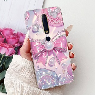 Dành Cho Nokia 6.1 / Nokia 6 2018 Ốp Lưng TA-1068 Ốp Lưng Hoa Đẹp Nơ Mềm Mại Trong Suốt Silicon Vỏ Điện Thoại Cho Nokia6 Ốp Lưng