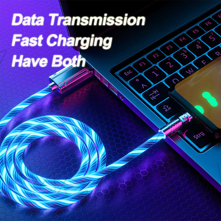 Dây sạc nhanh USB phát trực tuyến hộp đêm 120W 180°Xoay Khuỷu Tay Phát Sáng Cáp Sạc Nhanh Dây Sạc Truyền Dữ Liệu 6A – 4