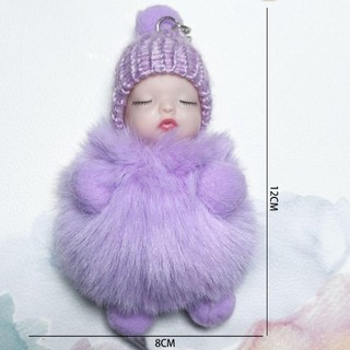 FASHIONEXPRESS Pompom Sleeping Baby Móc khóa, Mũ dệt kim màu trơn khi ngủ cho bé Móc chìa khóa, Búp bê sang trọng dễ thương Giấc ngủ mềm mại cho bé Pompom Móc khóa Quà tặng cho bé gái